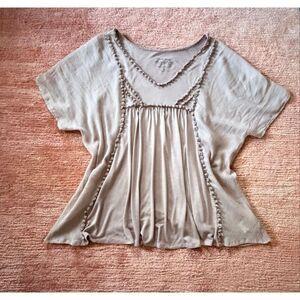 Nine West  996 Beaded Beige Boho Top Tunic Size L